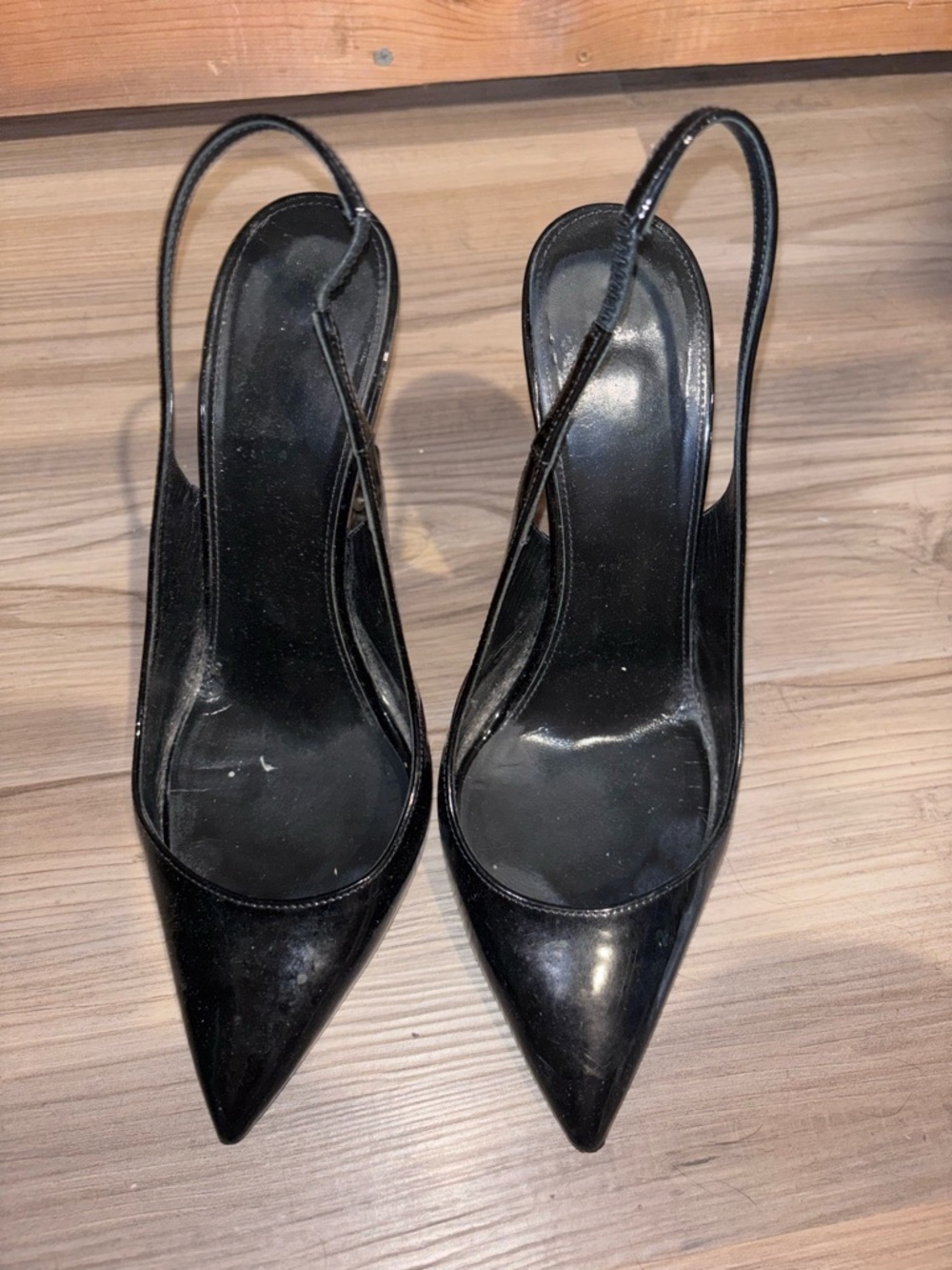 Saint Laurent Black Patent YSL Logo Heel Slingbacks 37.5 - Picture 5 of 10